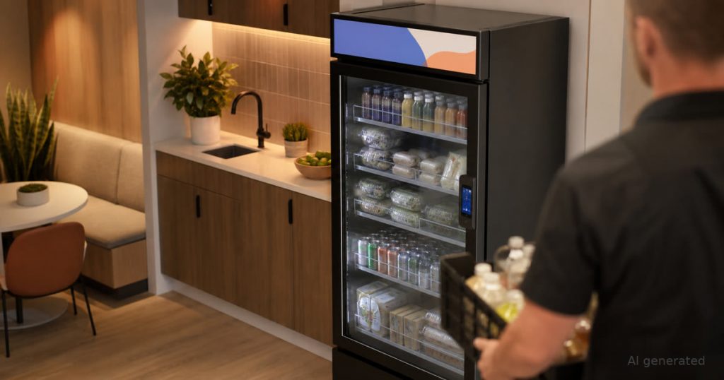 Smart vending setup in a clinic staff breakroom with a clean, easy-to-service area