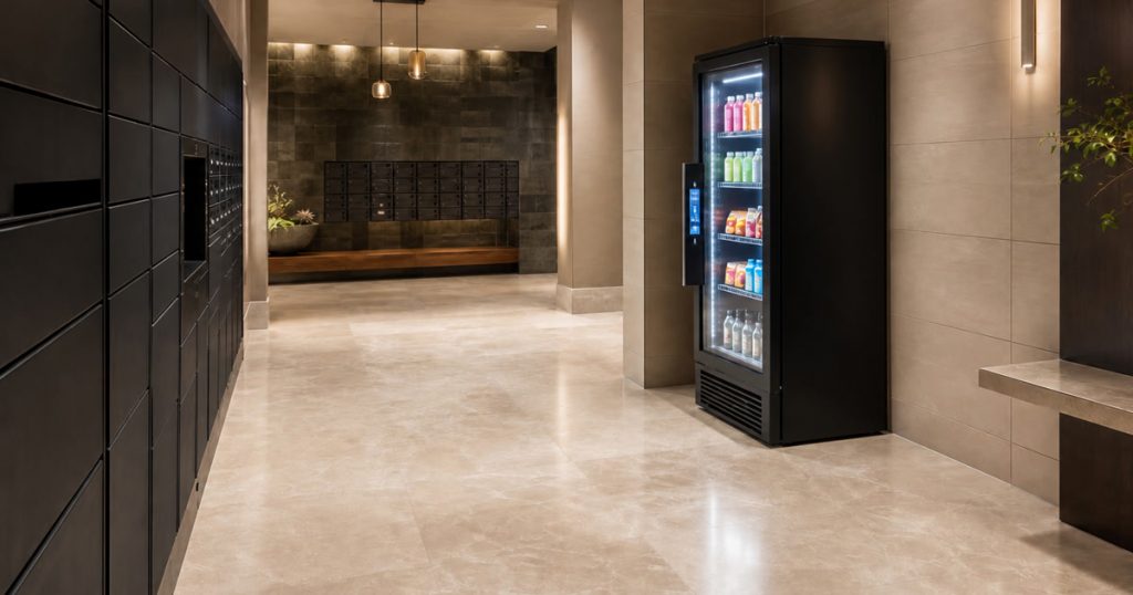 Revvolto Austin smart vending cooler near apartment mailroom package lockers