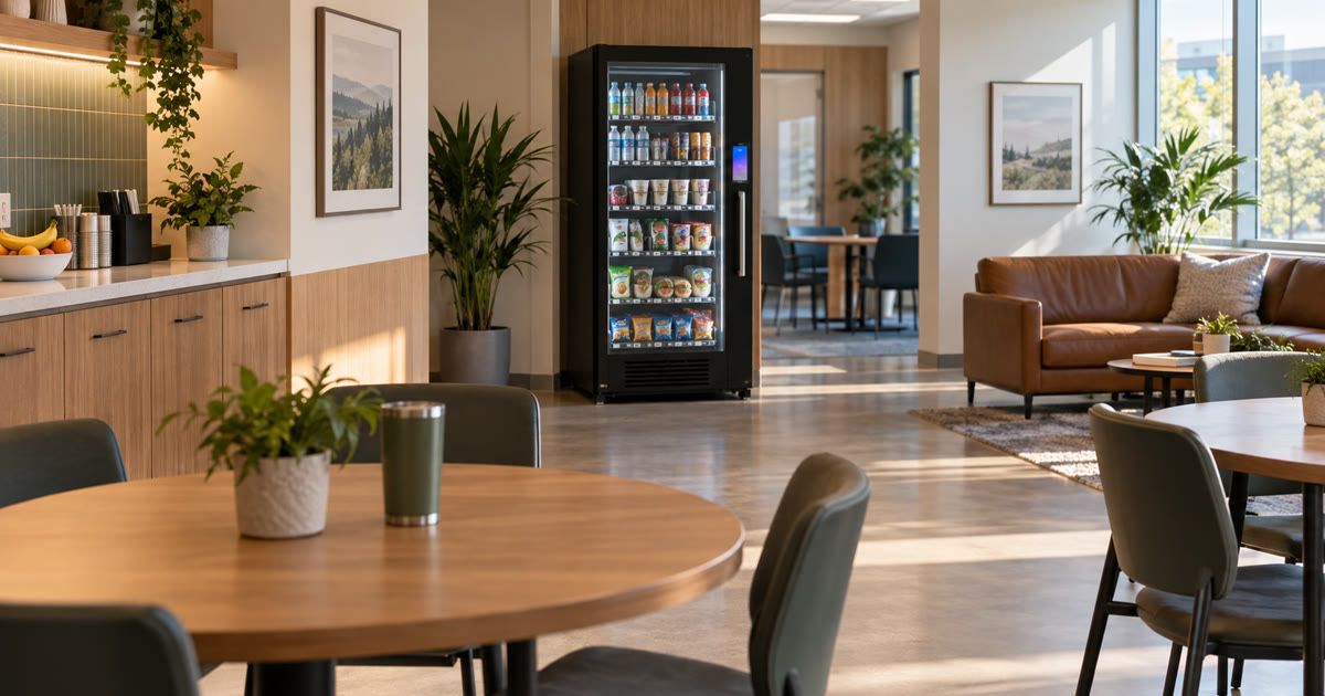 Revvolto smart fridge in an Austin healthcare training center student lounge