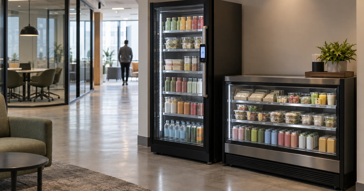 Revvolto smart vending setup in an Austin small office break area with meeting rooms nearby