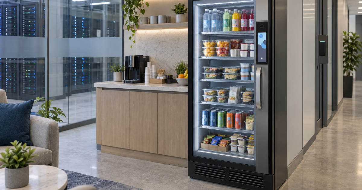 Revvolto smart fridge in an advanced manufacturing campus employee cafe