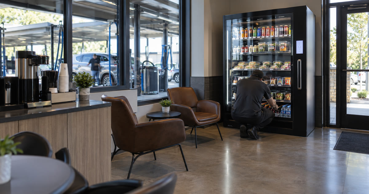 Revvolto smart fridge cooler in an advanced manufacturing campus employee cafe